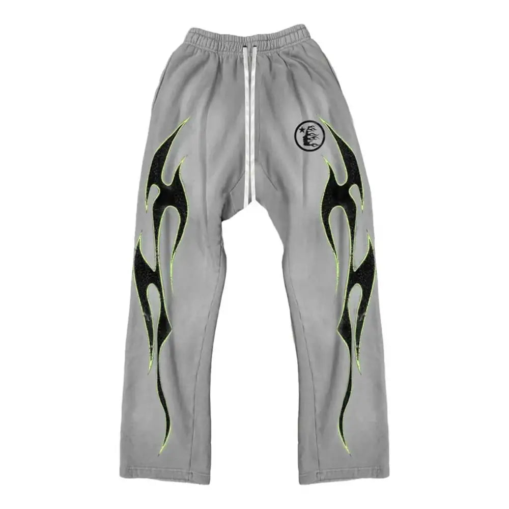 Hellstar Studios Grey/Green Future Flame Flared Sweatpants