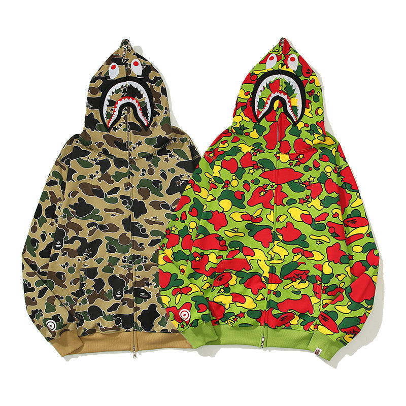 Classic Camo Designer Shark Full Zip Up Unisex Y2K Style Streetwear Made with High-Quality Material