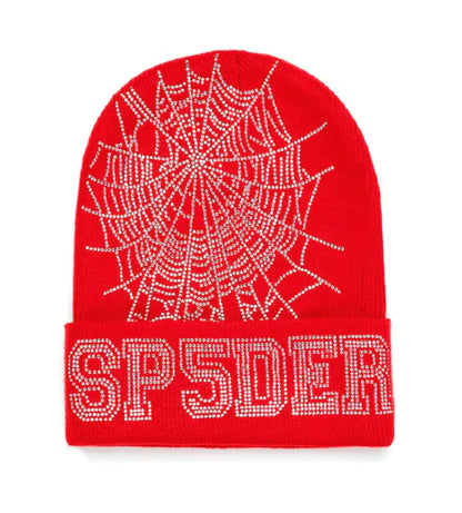 Sp5der Web Rhinestone Red Beanie