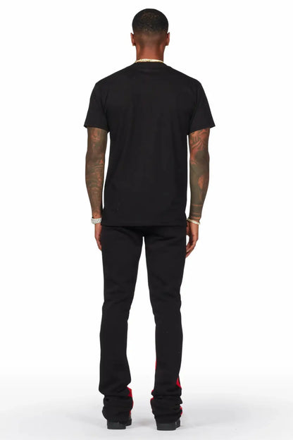 Raffer Black T-Shirt/Stacked Flare Pant Set (2-Piece)