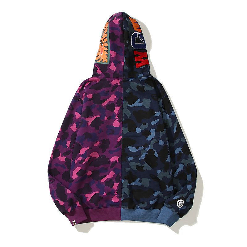 Split Color Designer Shark Full Zip Up Unisex Hoodie Y2K Style Streetwear - High-Quality Material - Menswear, Sweaters