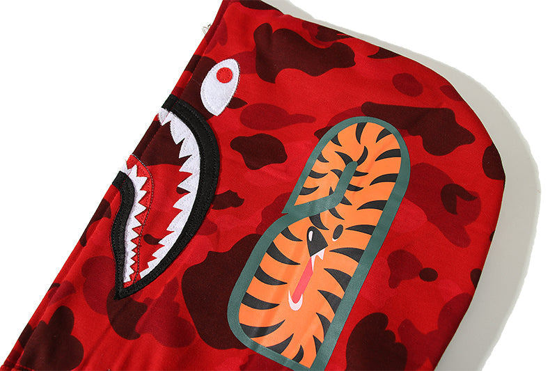 Split Color Designer Shark Full Zip Up Unisex Hoodie Y2K Style Streetwear - High-Quality Material - Menswear, Sweaters