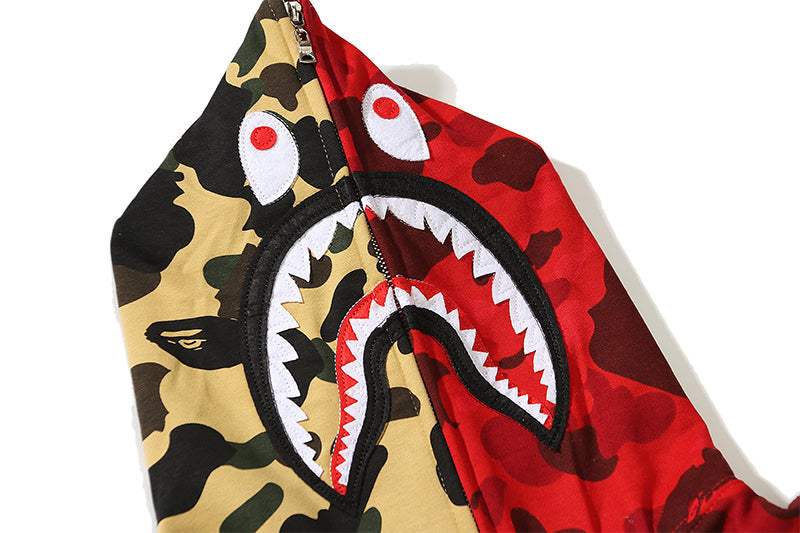 Split Color Designer Shark Full Zip Up Unisex Hoodie Y2K Style Streetwear - High-Quality Material - Menswear, Sweaters