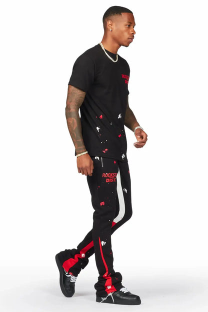 Raffer Black T-Shirt/Stacked Flare Pant Set (2-Piece)