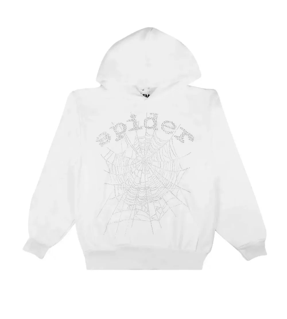 Sp5der OG Rhinestone Hoodie White