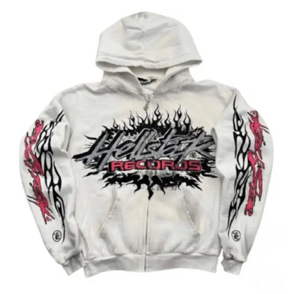 Hellstar *Unreleased* Records Flame Glitter Zip Up Hoodie