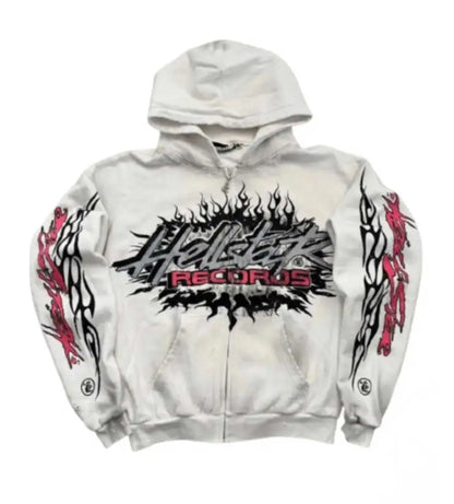 Hellstar *Unreleased* Records Flame Glitter Zip Up Hoodie