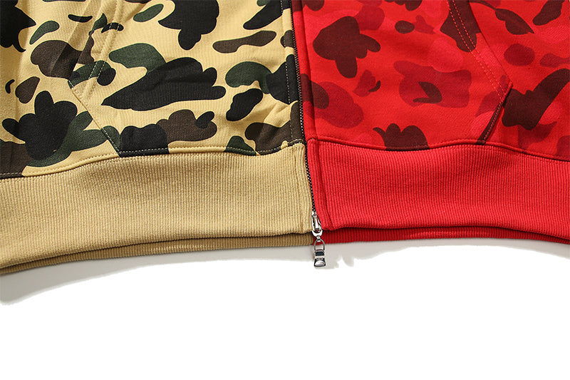 Split Color Designer Shark Full Zip Up Unisex Hoodie Y2K Style Streetwear - High-Quality Material - Menswear, Sweaters