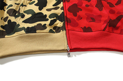 Split Color Designer Shark Full Zip Up Unisex Hoodie Y2K Style Streetwear - High-Quality Material - Menswear, Sweaters