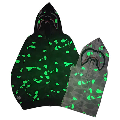 Glow In The Dark Designer Shark Full Zip Up Unisex Y2K Style Streetwear Made with High-Quality Material