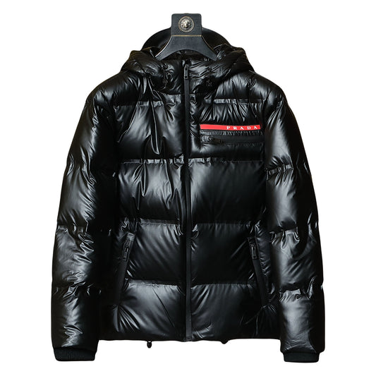 Men's Puffer Jacket with Red Line - Warm Insulated Jacket for Cold Weather