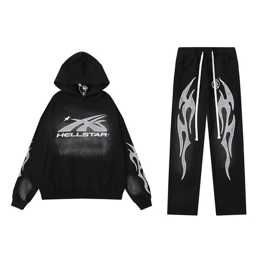 Hellstar Faded Black Hoodie/Pants With Grey Logo (2-Piece)