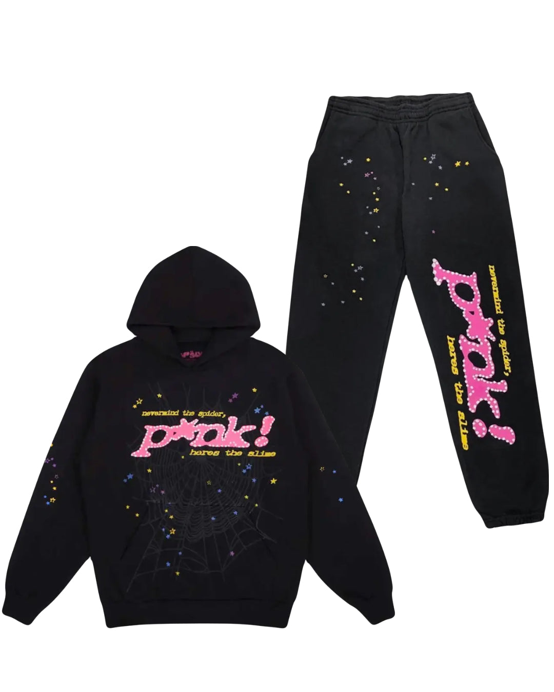 Sp5der P*nk Black Hoodie/Pants (2-Piece)