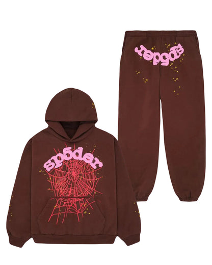 Sp5der Web Logo Brown Hoodie/Pants (2-Piece)