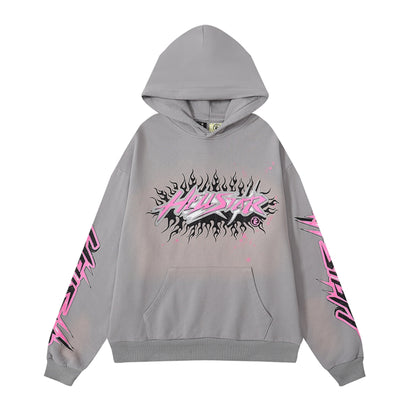 Hellstar Faded Grey Hoodie/Pants With Pink Logo (2-Piece)