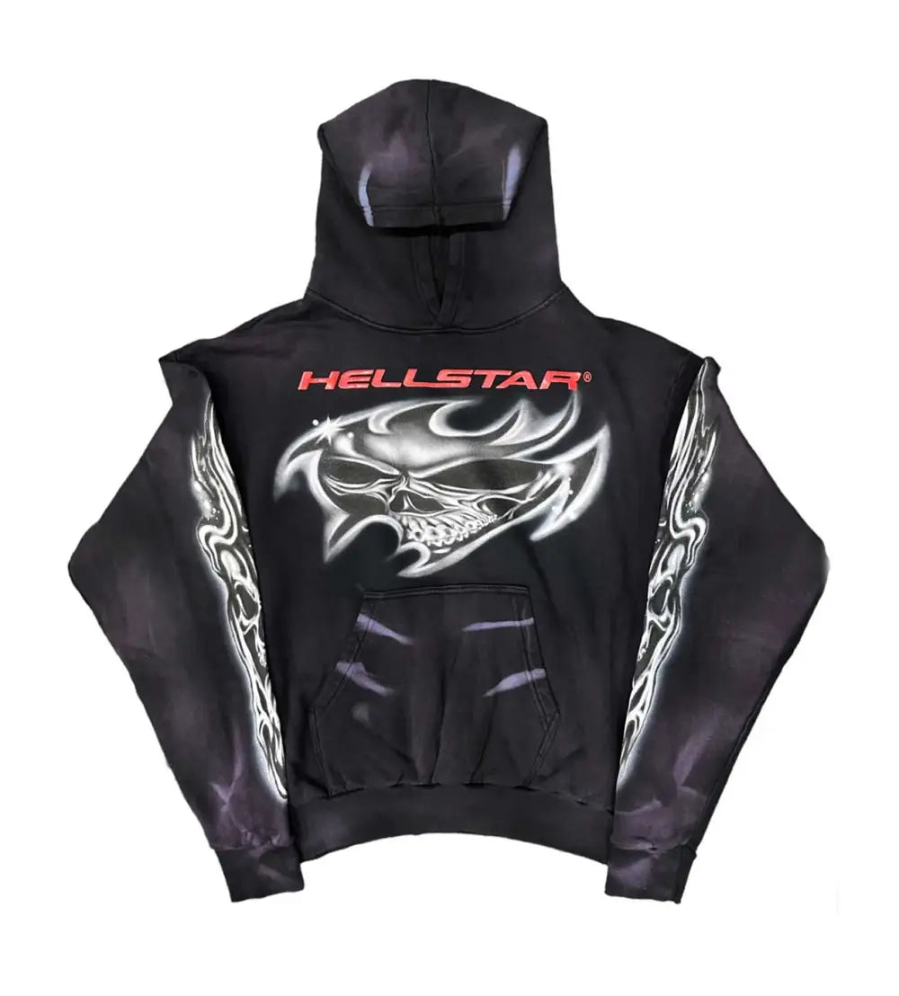 Hellstar Airbrushed Skull Hoodie Black