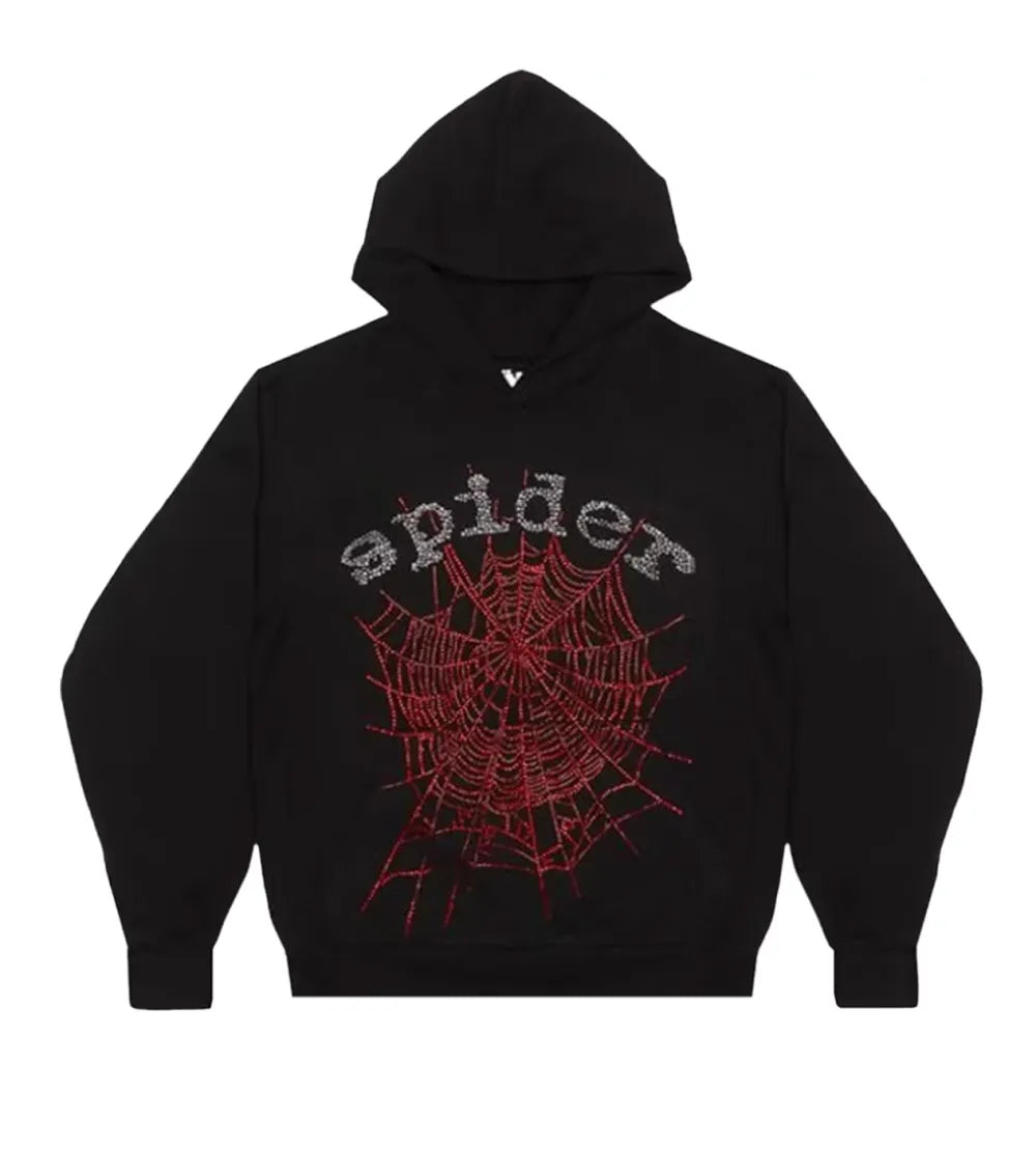 Sp5der OG Rhinestone Hoodie Black