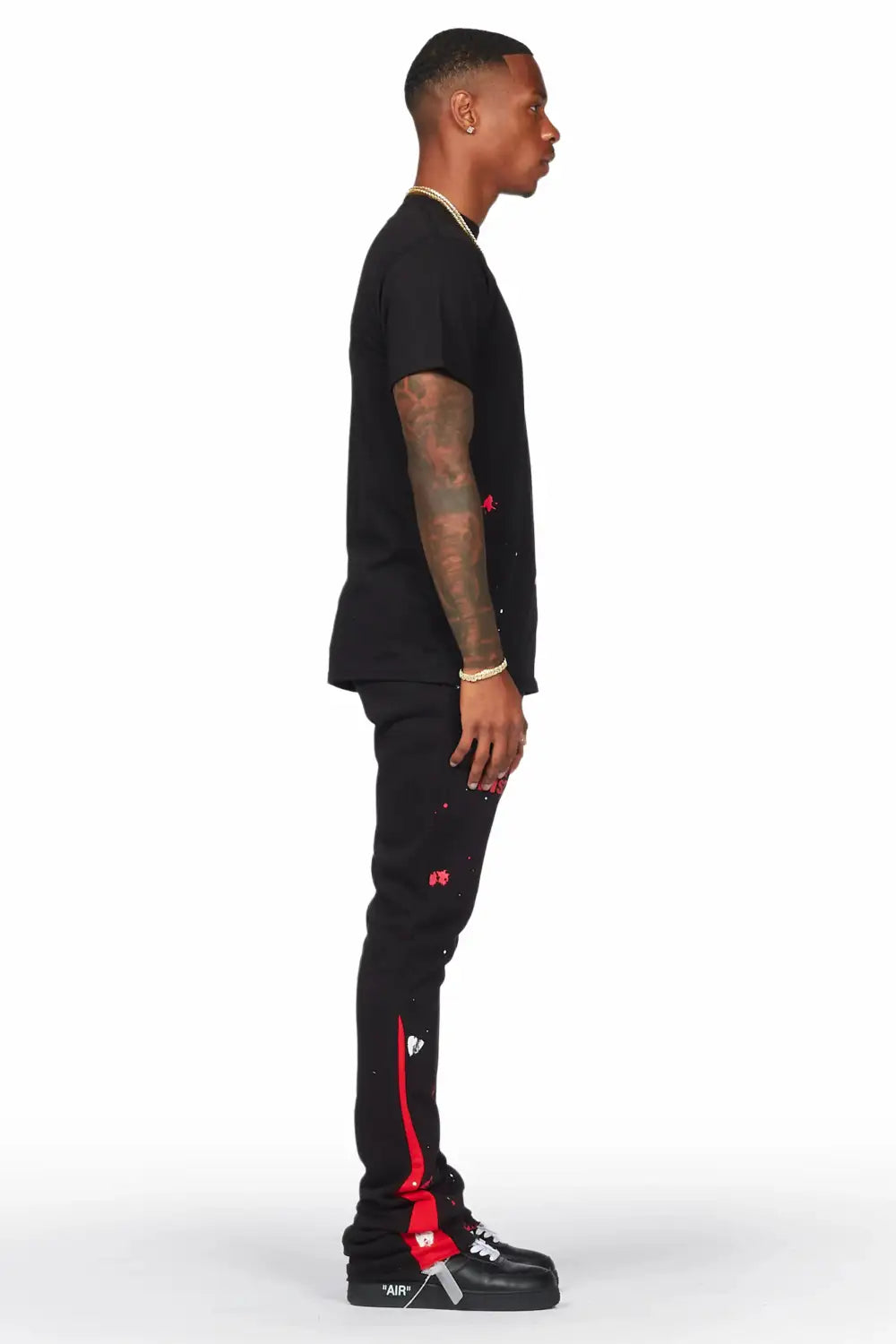 Raffer Black T-Shirt/Stacked Flare Pant Set (2-Piece)