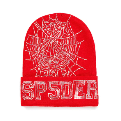 Sp5der Web Rhinestone Red Beanie