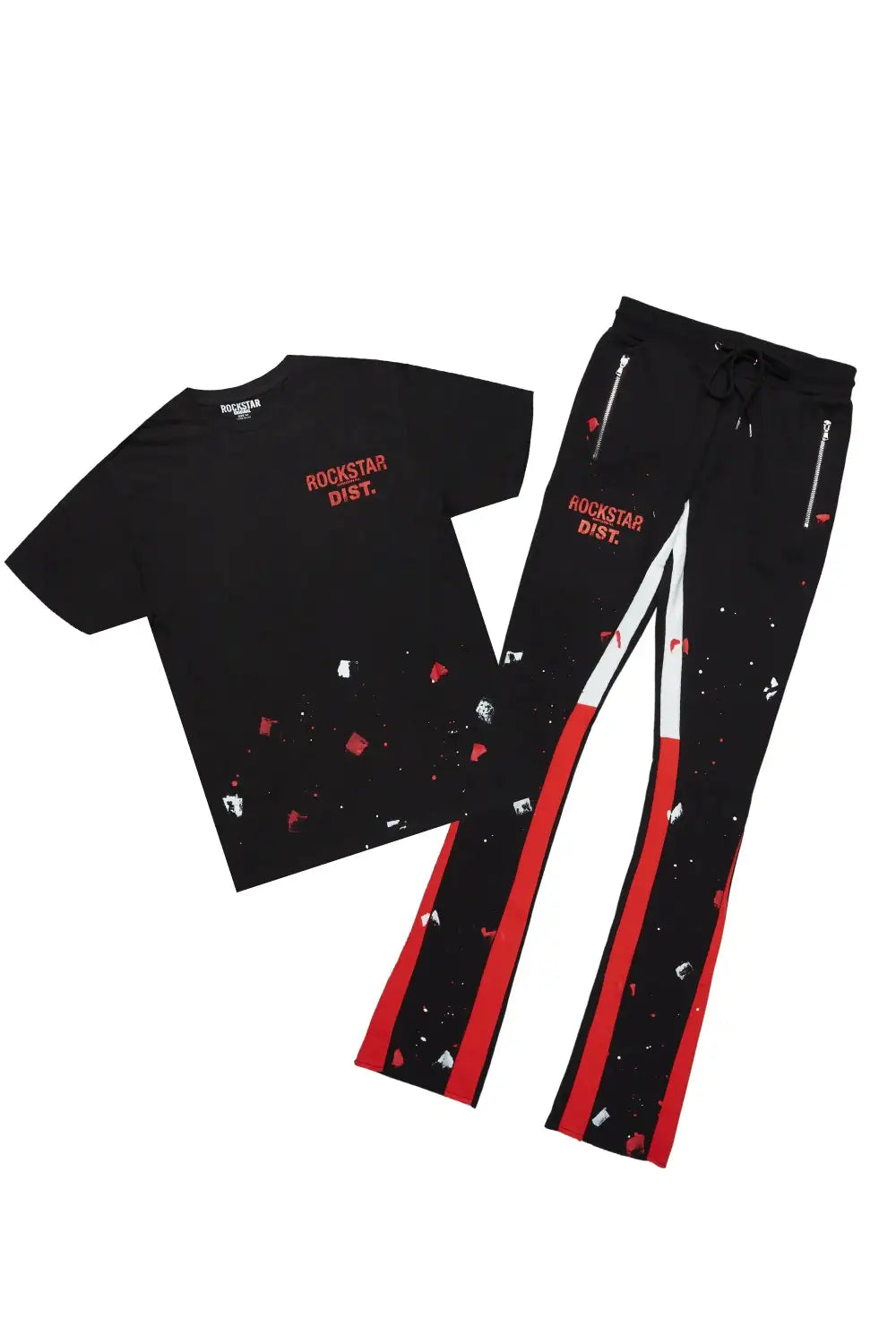 Raffer Black T-Shirt/Stacked Flare Pant Set (2-Piece)