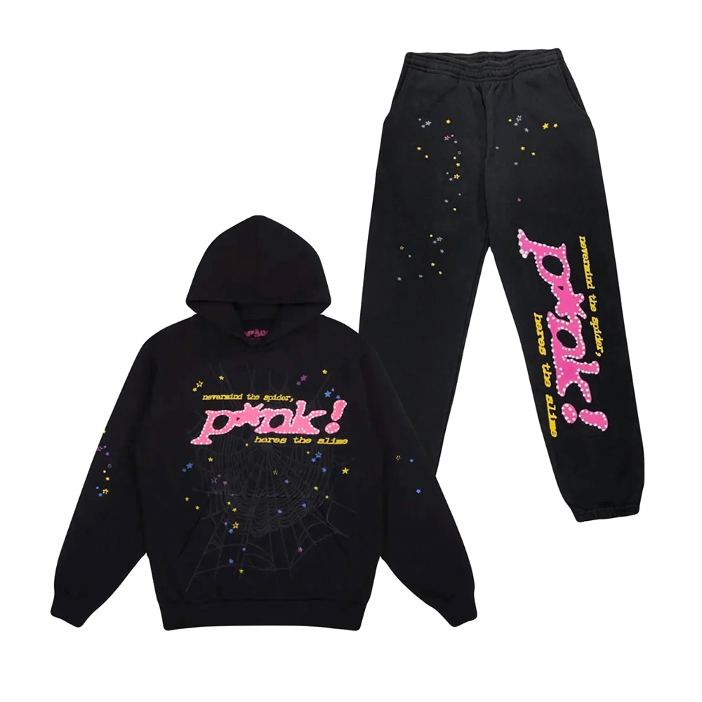 Sp5der P*nk Black Hoodie/Pants (2-Piece)