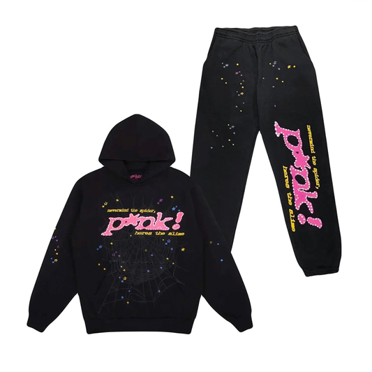 Sp5der P*nk Black Hoodie/Pants (2-Piece)