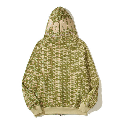 Graphic Olive Designer Shark Full Zip Up Unisex Y2K Style Streetwear Made with High-Quality Material