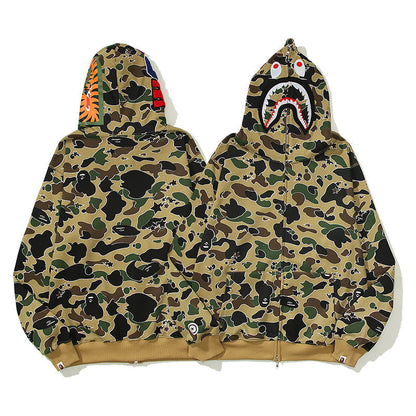 Classic Camo Designer Shark Full Zip Up Unisex Y2K Style Streetwear Made with High-Quality Material
