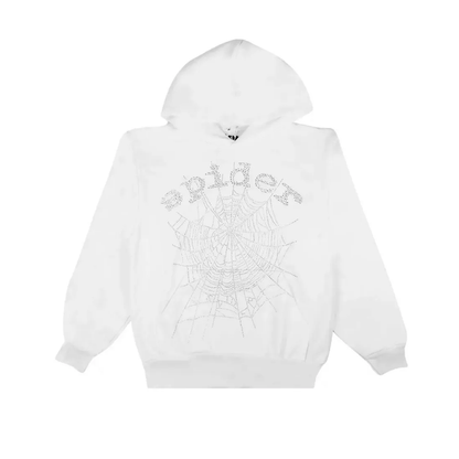 Sp5der OG Rhinestone Hoodie White