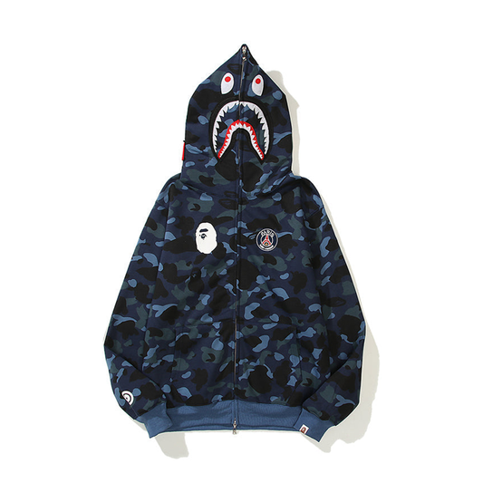 Striped Navy Designer Shark Full Zip Up Unisex Hoodie Y2K Style Streetwear Made with High-Quality Material